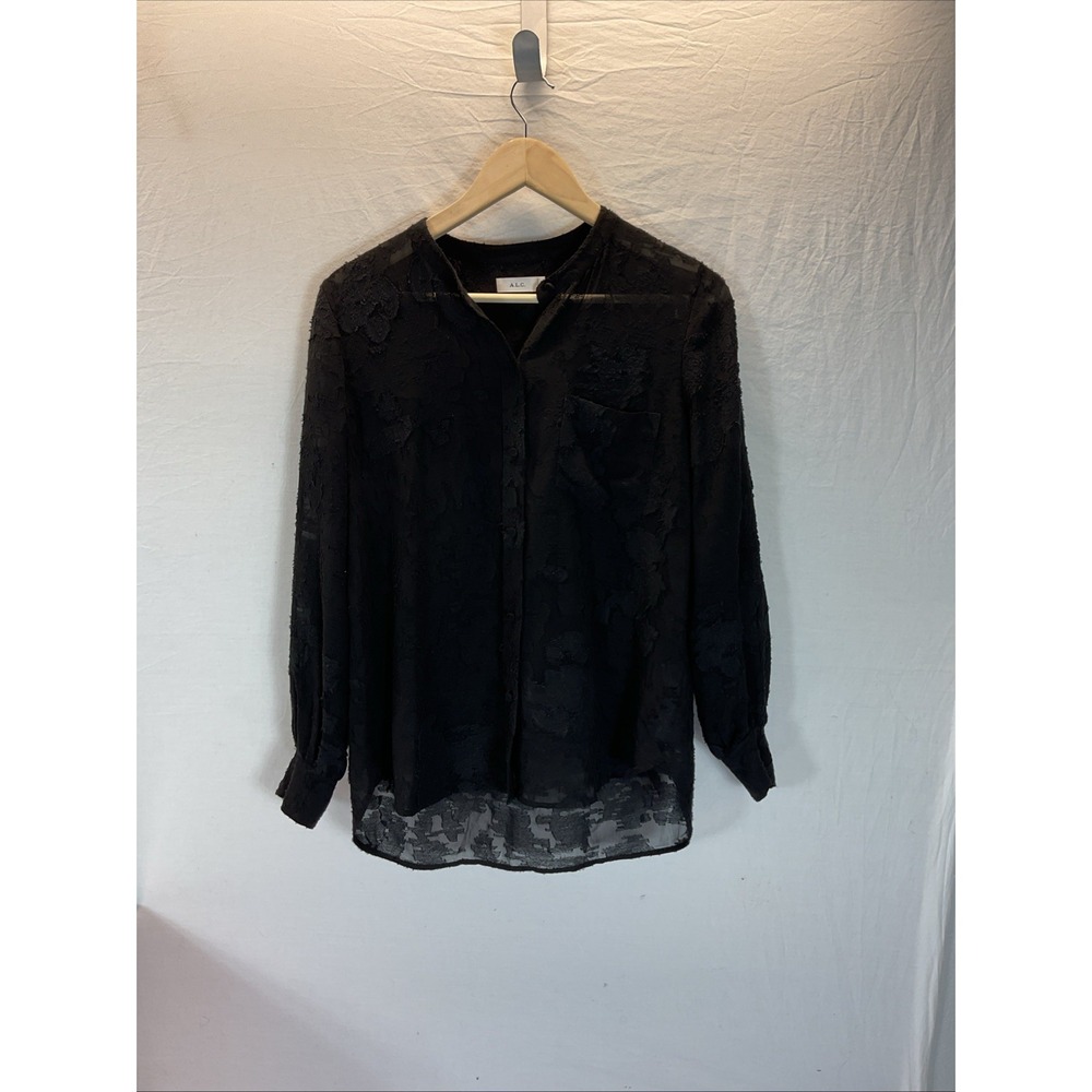 A.L.C. Womens Black Lace long sleeve‎ button down size 6 Witchy Goth fairy